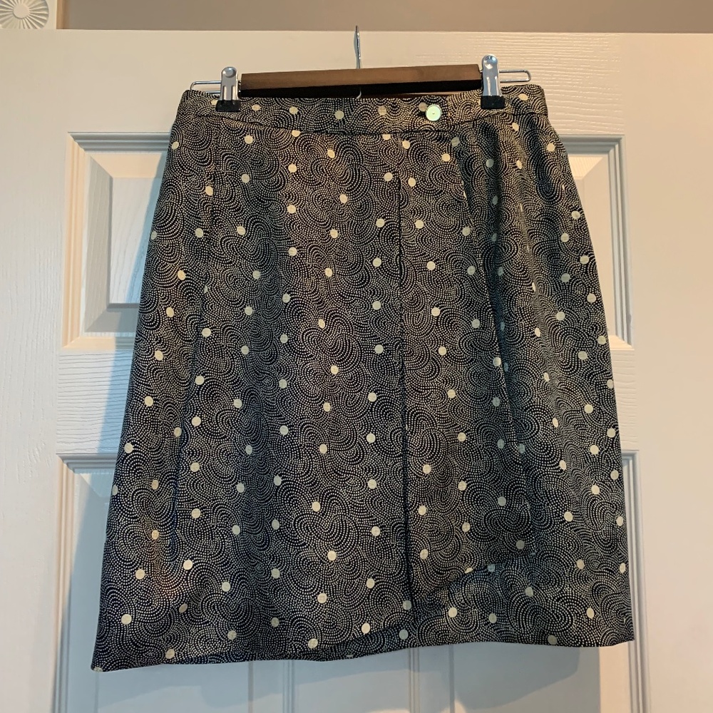 NWOT Anne Klein II Black/Tan Print Silk Wrap Lined Skirt sz 8